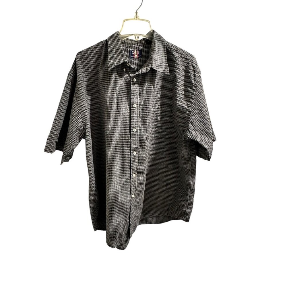 🍒 2/$20 🍒 Arrow Mens Black & White Checked Short Sleeve Button-Up Shirt XL
